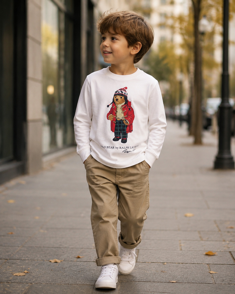 NWT Polo Ralph Lauren Boys Medium (10-12) White Long Sleeve Polo Bear T-Shirt